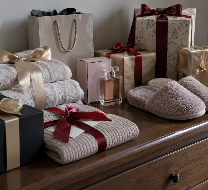 Presentes de Natal comuns empilhados